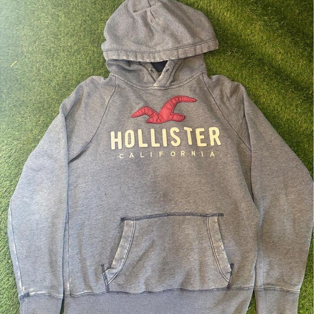 Hollister-co Men's Grey and Blue Hoodie